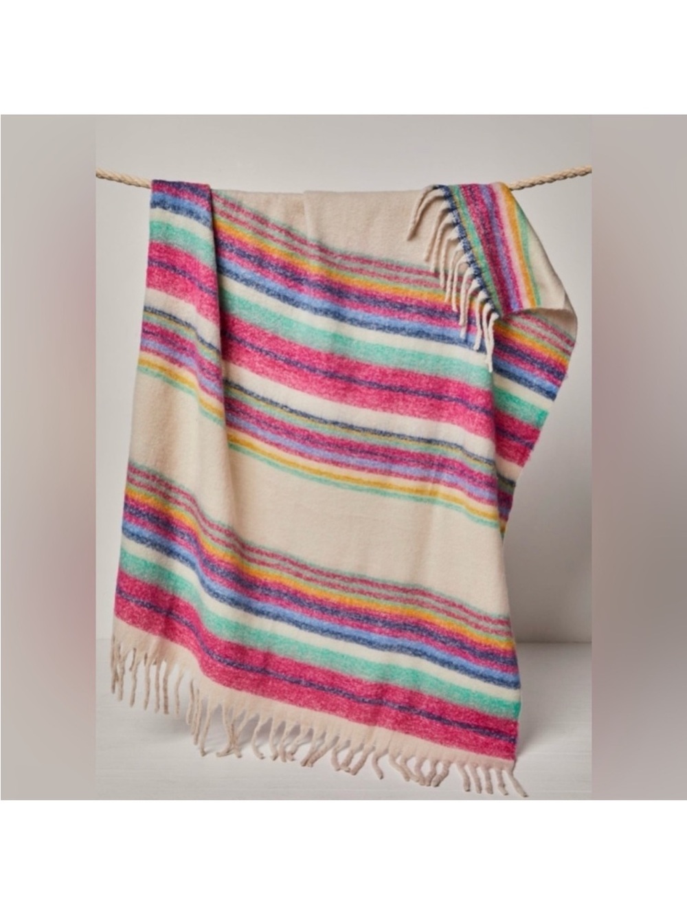 Free People: Skye Stripe Fringe Throw Blanket| Ivory Multi|NWT